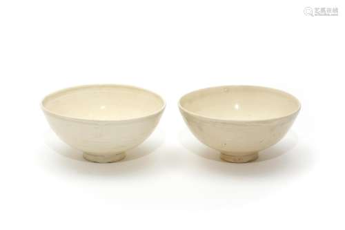 A Pair of Ding Ware White Glazed Tea Bowls Yuan Dynasty