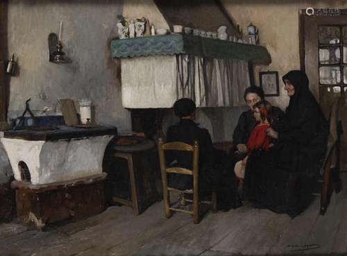 54. William LAPARRA (1873-1920).Intérieur Basque, la visite ...