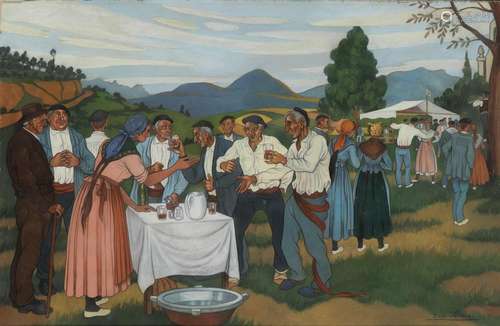 30. José ARRUE Y VALLE (1885-1977). Fête basque. Gouache, si...