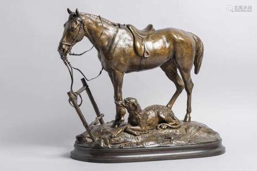 219. Louis Émile CANA (1845-1895).Cheval et chien.Bronze, si...