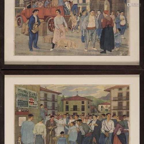 34. José ARRUE Y VALLE (1885-1977), d’après.Scènes de marché...