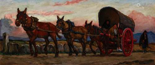 19. René Maxime CHOQUET (1872-1958). Attelage de mules.Huile...