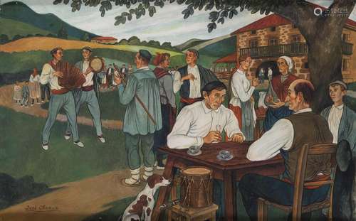 31. José ARRUE Y VALLE (1885-1977). Fête villageoise.Gouache...