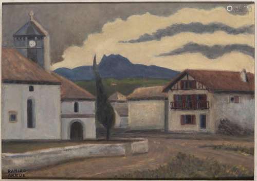 5. Ramiro ARRUE (1892-1971). Église en pays basque.Huile sur...