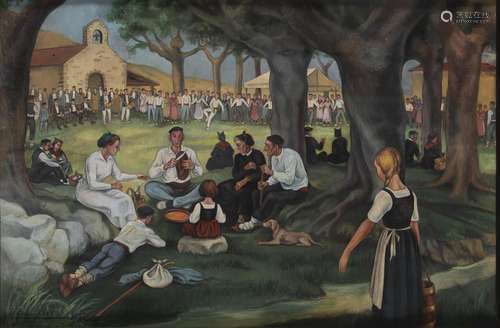 41. José ARRUE Y VALLE (1885-1977). Fête villageoise.Gouache...