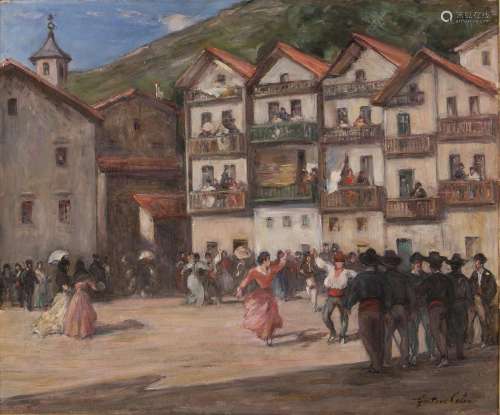 16. Gustave Henri COLIN (1828-1910). Fandango sur une place....