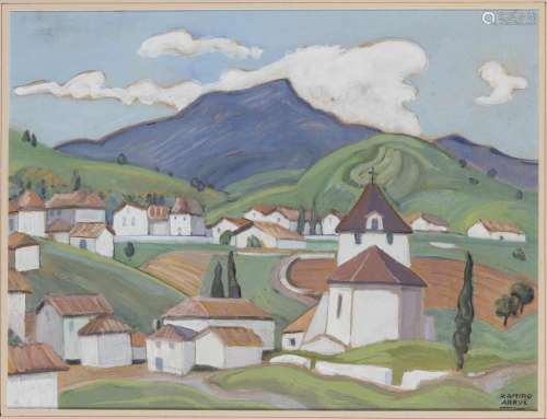 24. Ramiro ARRUE (1892-1971). Paysage.Gouache sur papier sig...