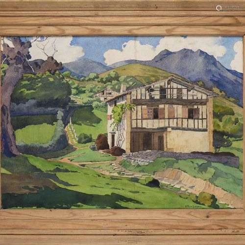 3. Hubert de MONBRISON (1892-1981).Ferme à Sarre.Aquarelle s...