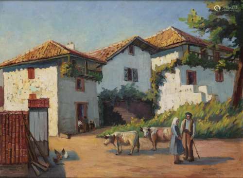 23. Yvon MASSÉ (1892-1957).Village de Bonloc, Pays basque.Hu...