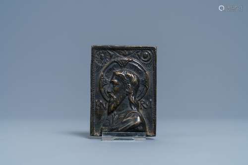 Une plaque en bronze représentant Christ en profil, Italie, ...