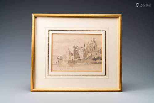 Cornelis Springer (1817 - 1891), crayon et aquarelle en brun...