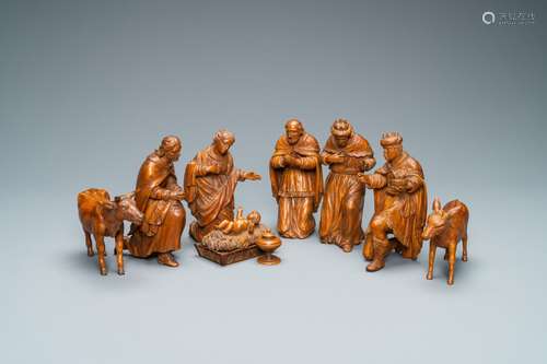 Un groupe en bois sculpté représentant 'L'adoration des mage...