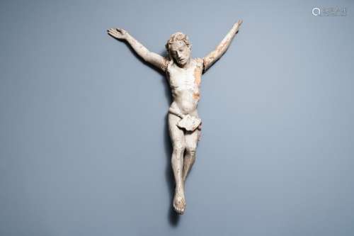 Une grande statue de Christ en chêne sculpté monochromé, 1èr...