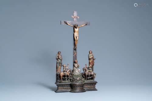 Une crucifixion en bois sculpté et polychromé, Italie du Nor...
