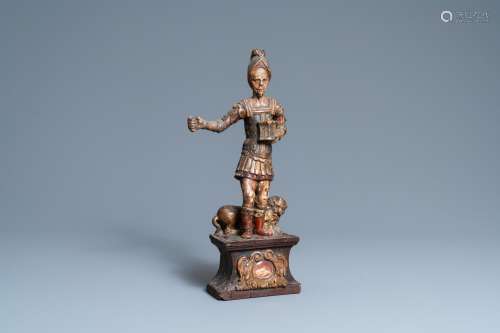 Une statue de Saint Adrien en bois sculpté et polychromé sur...