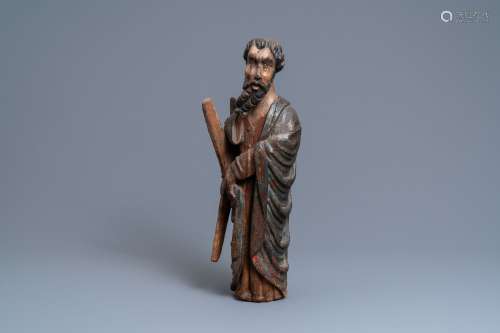 Une statue de Saint André en chêne sculpté et polychromé, No...