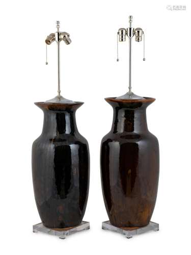 A Pair of Chinese Mirror Brown-Glazed Porcelain