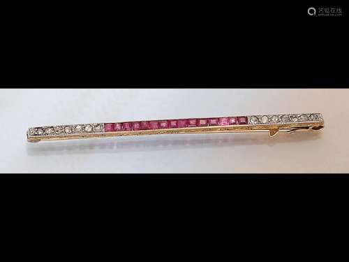 Bar brooch with rubies and diamonds, german approx. 1905/10