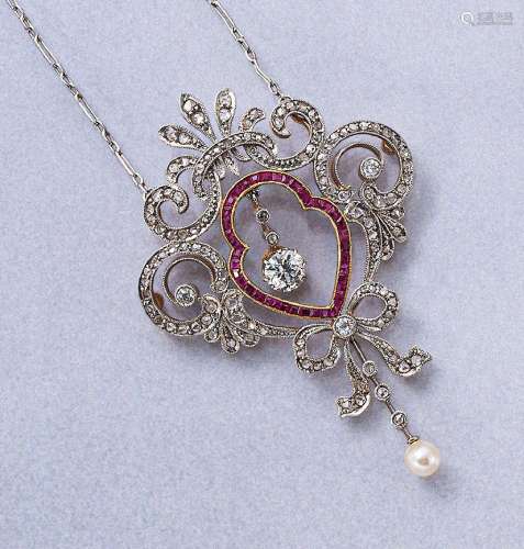 18 kt gold necklace with diamonds and rubies