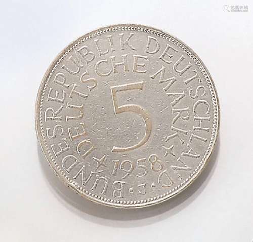 Silver coin, 5 Mark, Germany, 1958