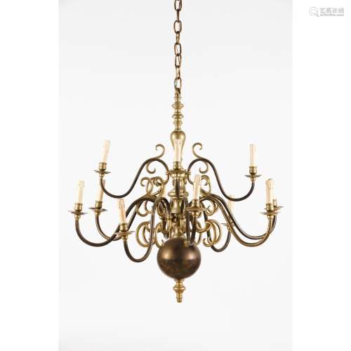 A Dutch style twelve branch chandelier