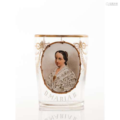 A Queen Maria II commemorative drinking glass