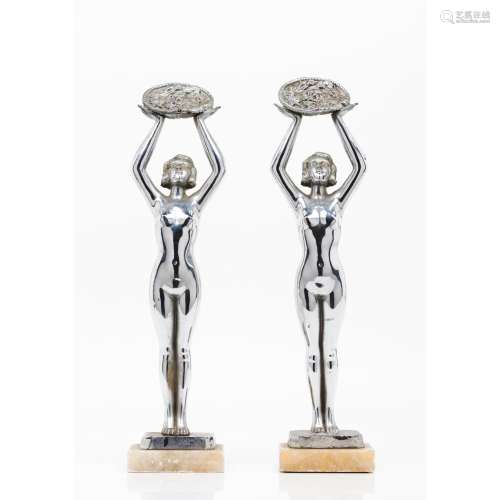 A pair of Art Deco style female figures