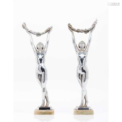 A pair of Art Deco style female figures