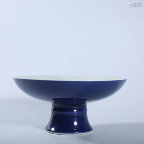 Qianlong blue glazed high foot plate in Qing Dynasty