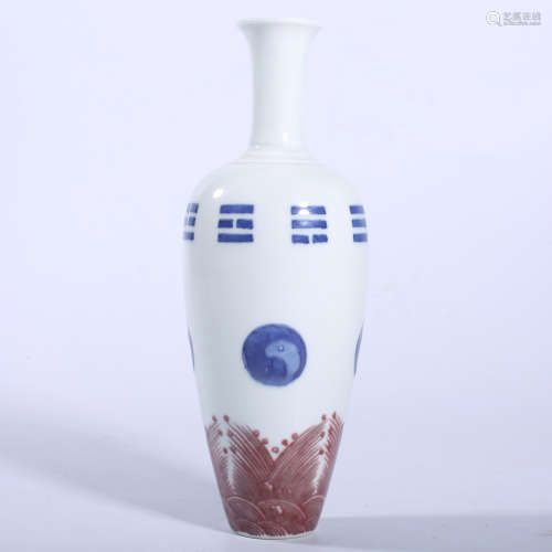 Qing Dynasty Kangxi blue and white underglaze red bottle