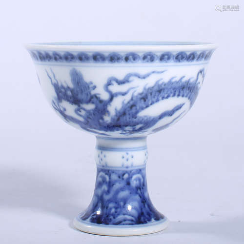 Xuande blue and white high foot cup of Ming Dynasty