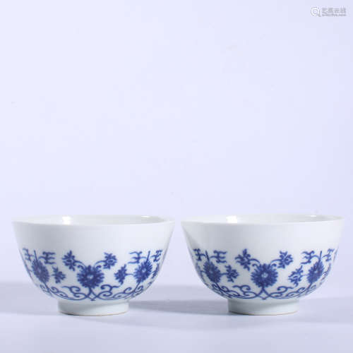 A pair of blue and white bowls in Guangxu of Qing Dynasty
