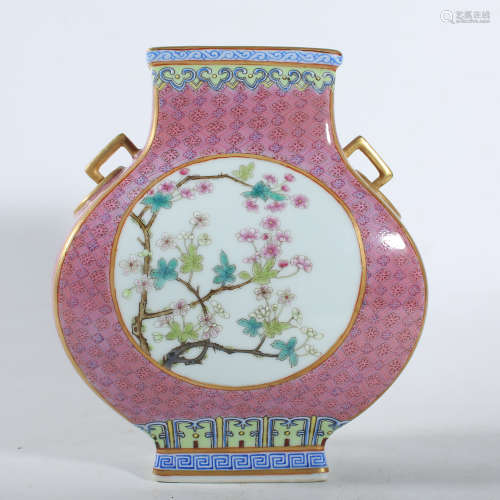Qing Dynasty Qianlong pastel double ear bottle