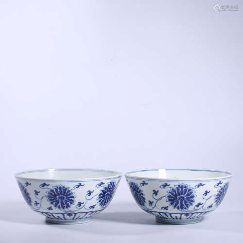 A pair of blue and white bowls in Guangxu of Qing Dynasty