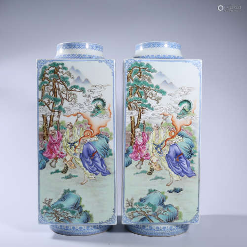 A pair of Qing Dynasty Qianlong pastel square bottles