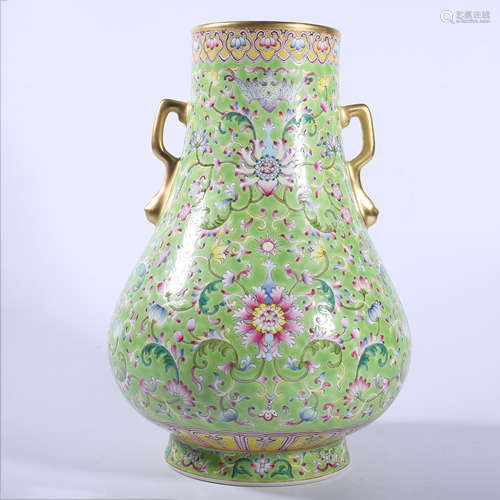 Qing Dynasty Qianlong pastel double ear bottle