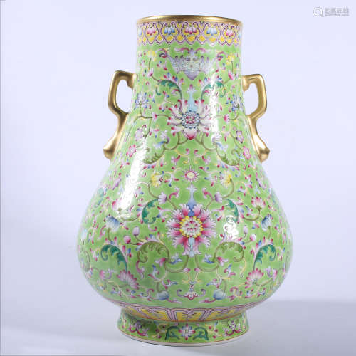 Qing Dynasty Qianlong pastel double ear bottle