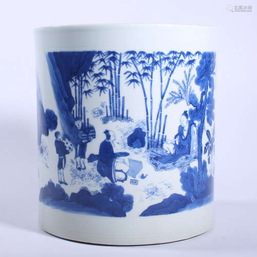 Blue and white character story pattern pen holder in Ming Dy...