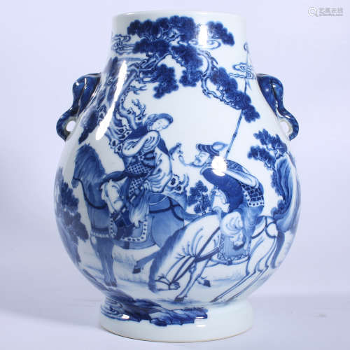 Qing Dynasty Qianlong blue and white elephant ear statue