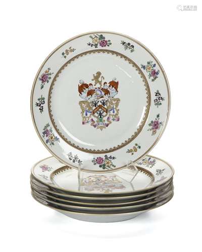 A set of English hand-painted porcelain dessert plates