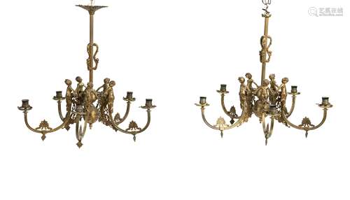 A pair of gilt-bronze chandeliers