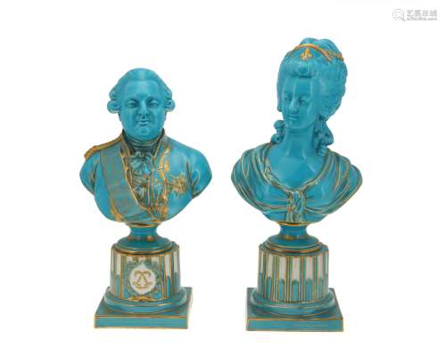 A pair of Sevres-style porcelain busts of Marie