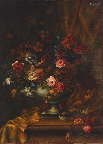 Floral still life with bird