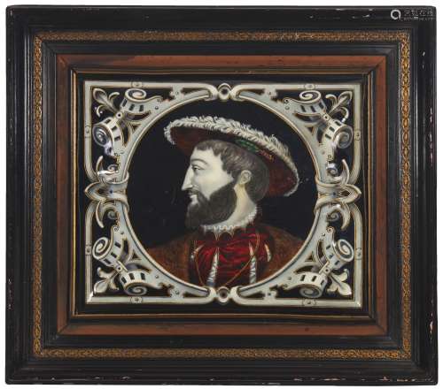 A French Limoges-style framed enamel portrait of