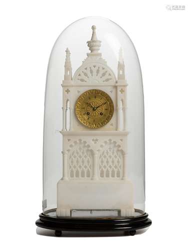 A French carved alabaster mantel clock