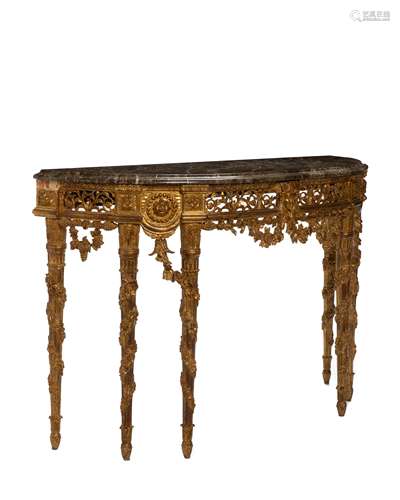 A Continental carved giltwood demi-lune table with