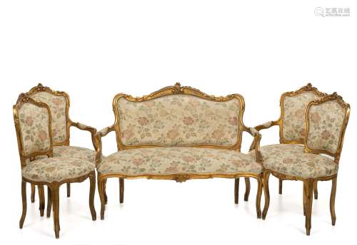 A French Louis VX-style carved giltwood settee set