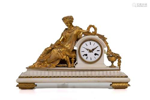 A French gilt-bronze and marble mantel clock