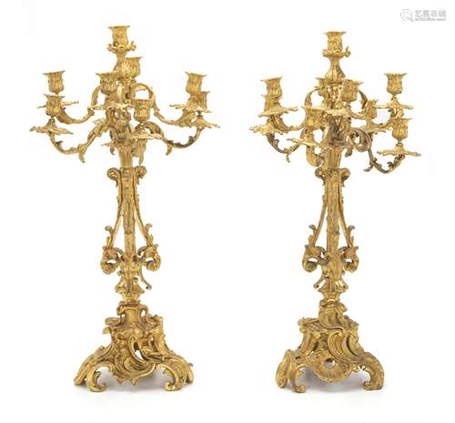 A pair of Louis XV-style gilt-bronze candelabra