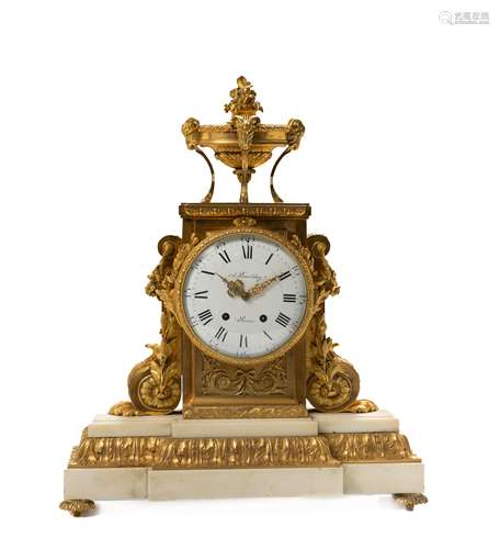 A French gilt-bronze and marble mantel clock